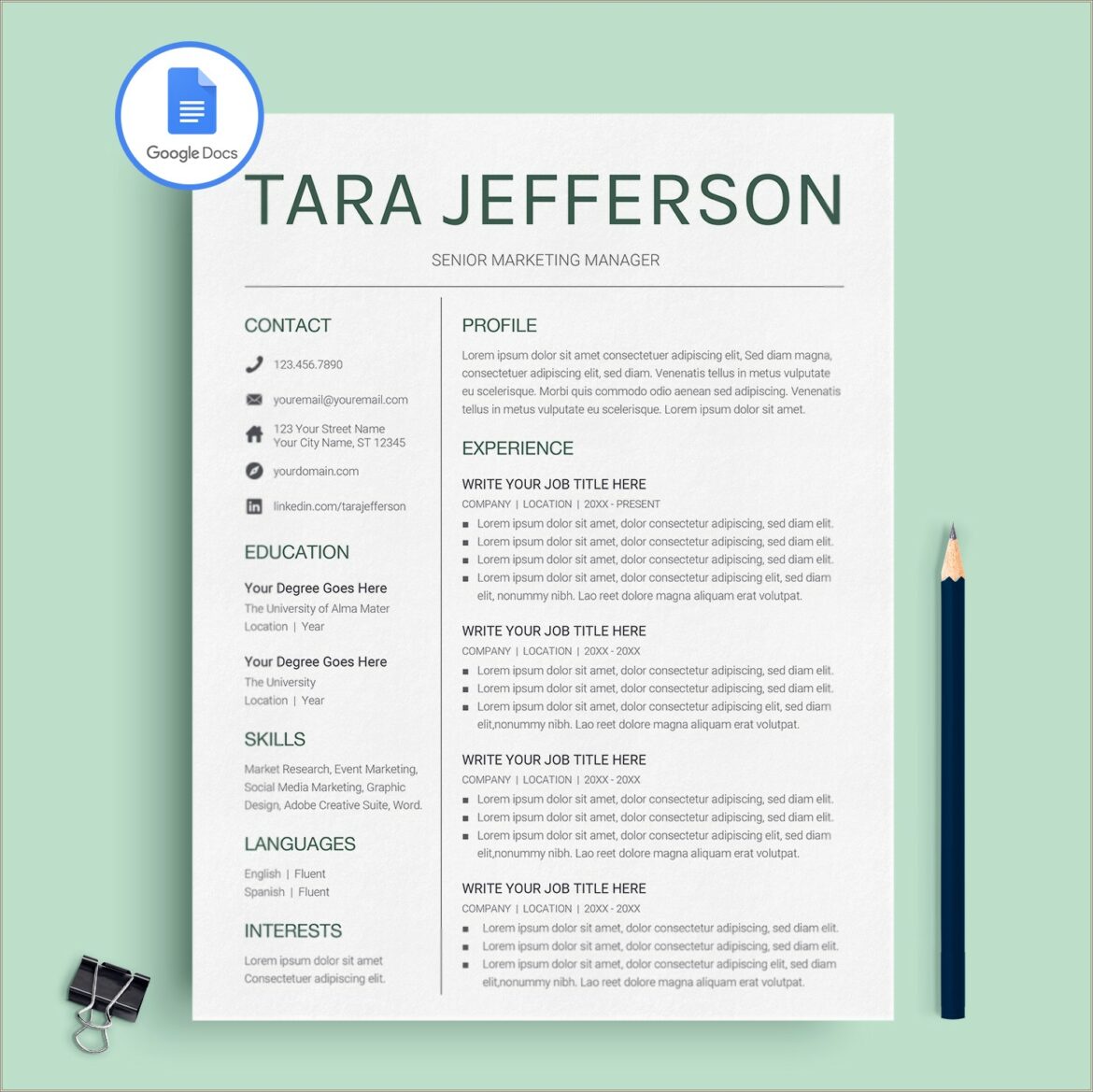 Google Docs Resume Template 2018 Vp Executive