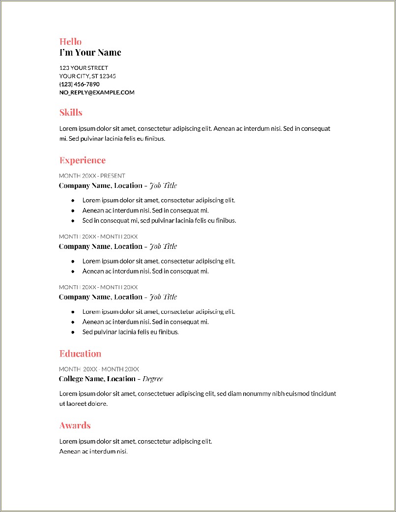 Google Docs Resume Template For First Job