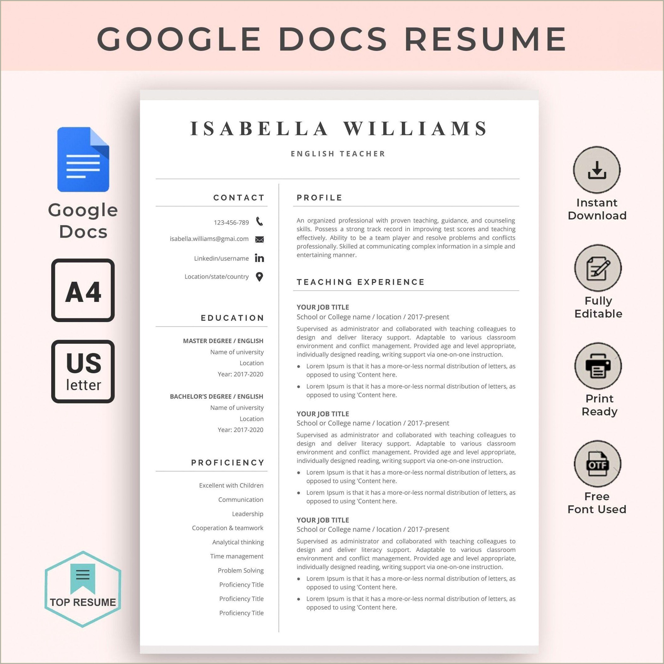 Google Docs Resume Template For Teen