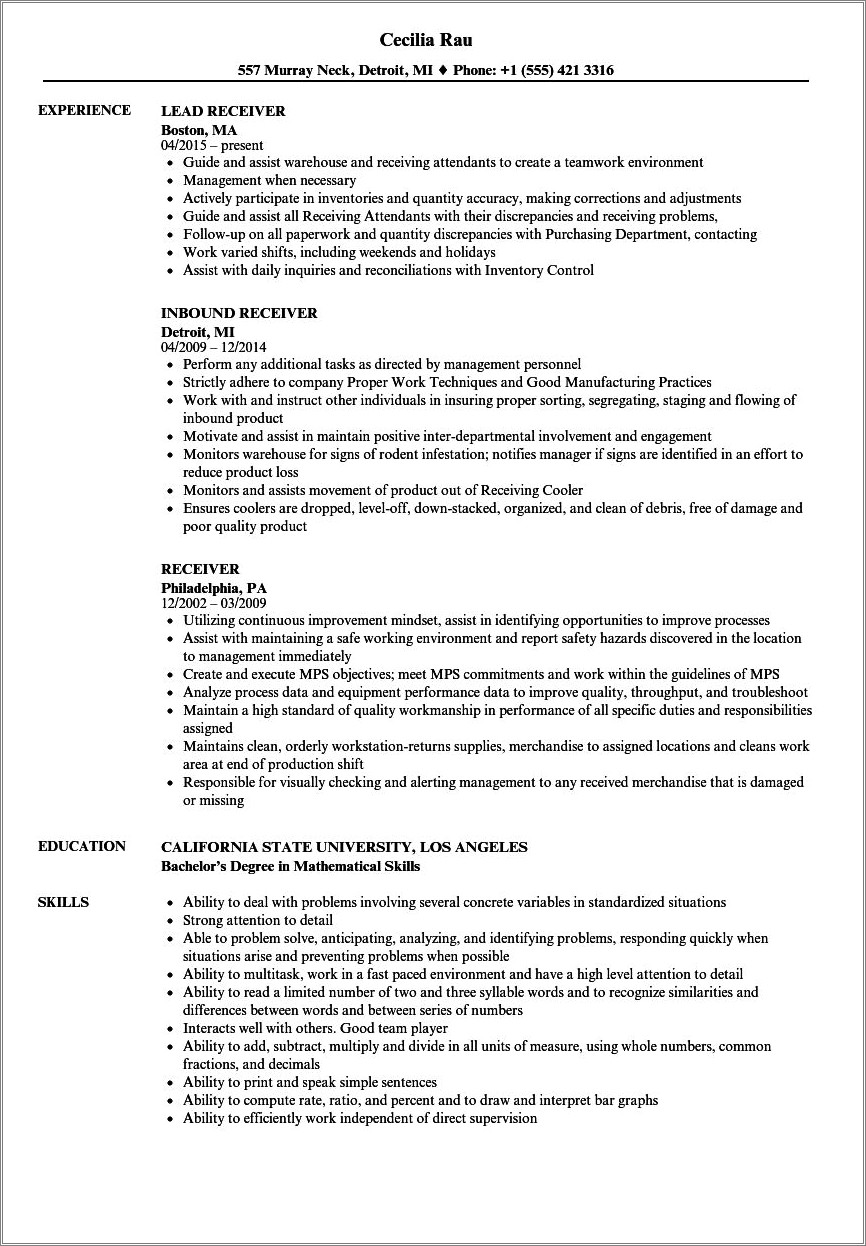 Gorercy Claims And Recieving Skills For A Resume