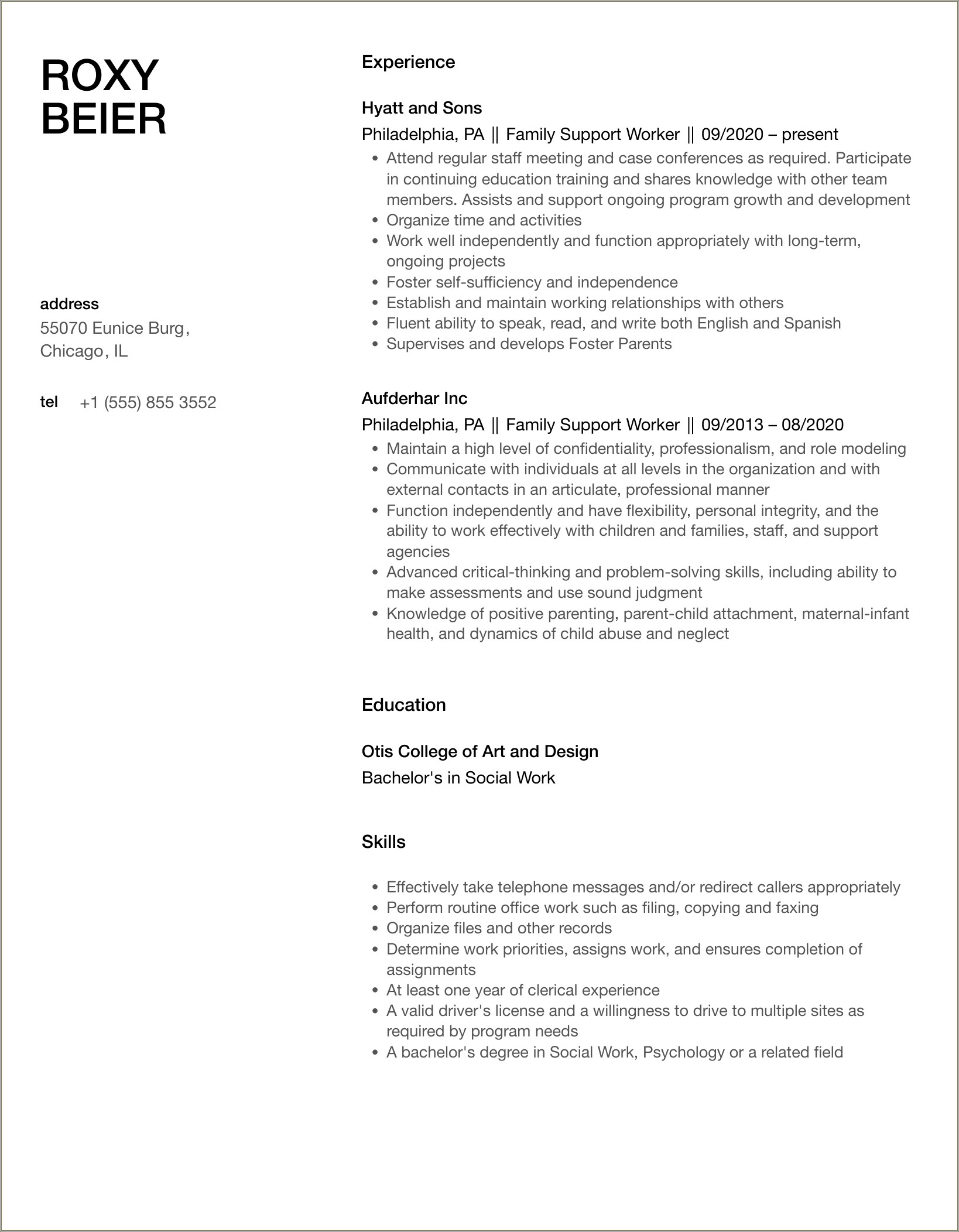 Government Resume Template Social Work Family Advocacy