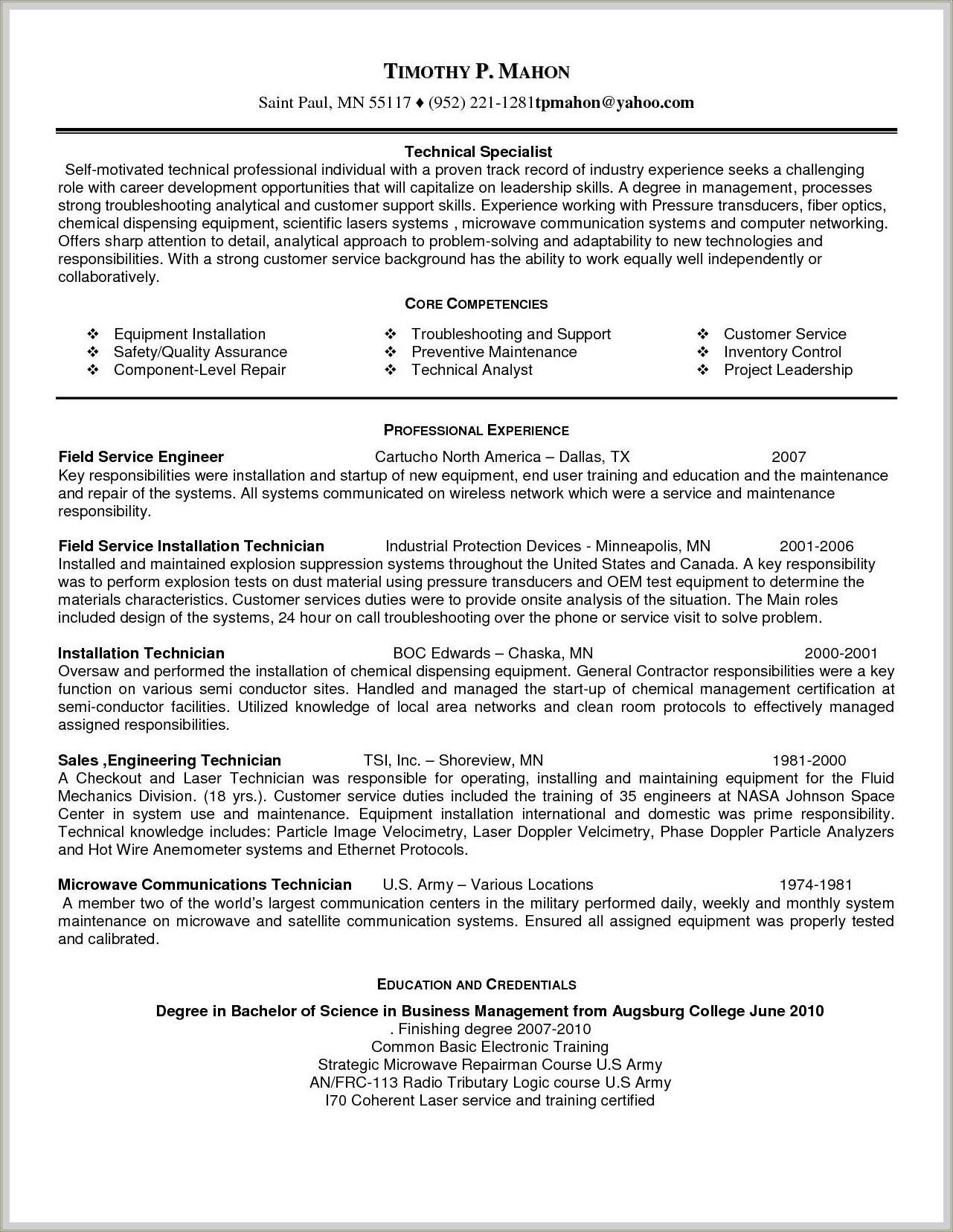 Gps Monitoring Room Technician Resume Examples