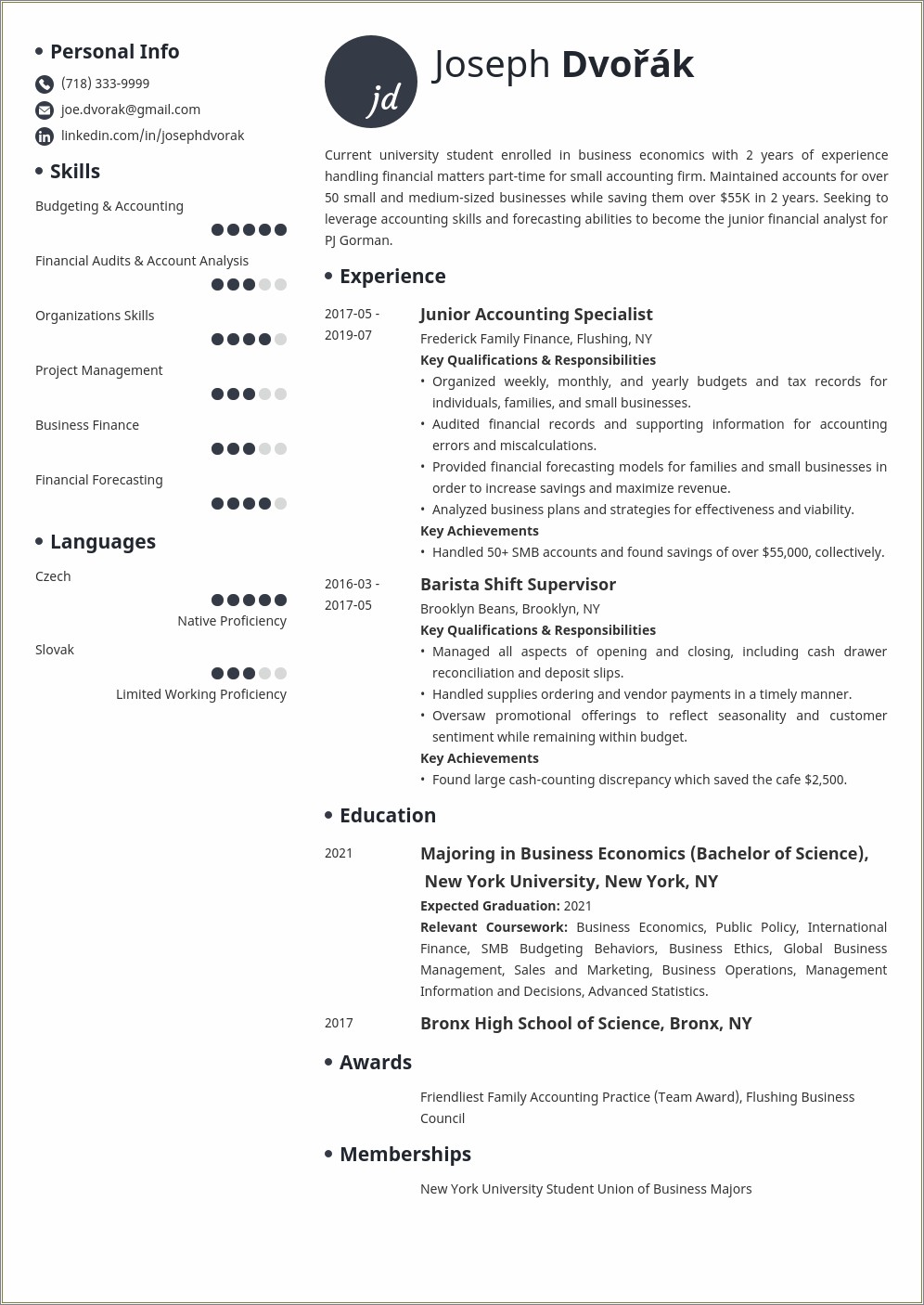 Graduate And Undergraduate Degree Resume Example