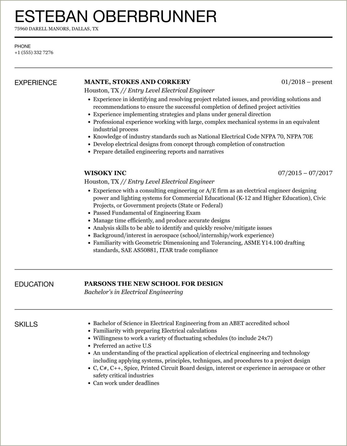 Graduate Electrical And Electronic Engineer Resume Sample