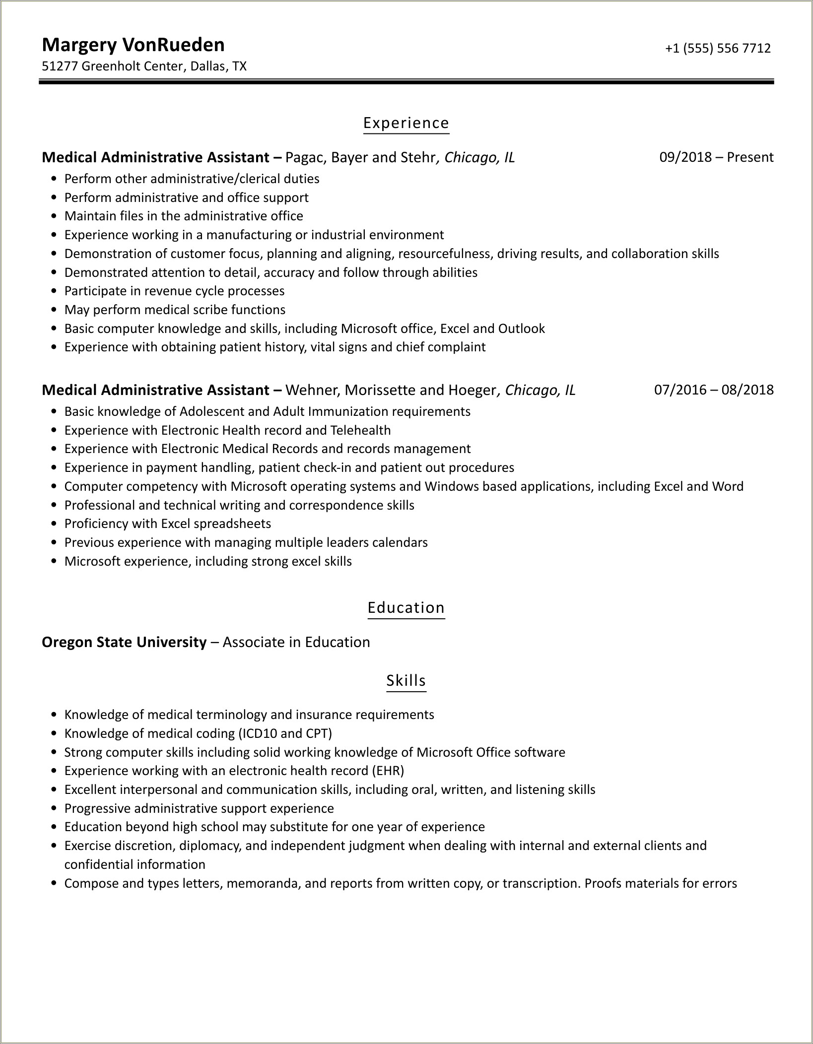 Graduate Medical Education Administrative Assistant Resume Sample