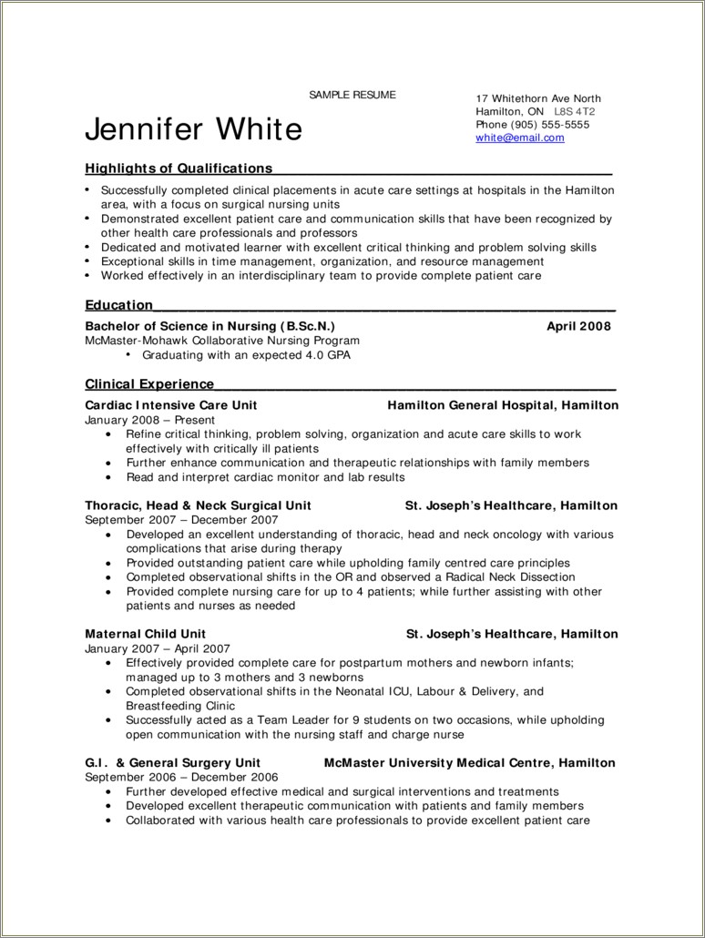 Graduate Nurse Resume And Cover Letter