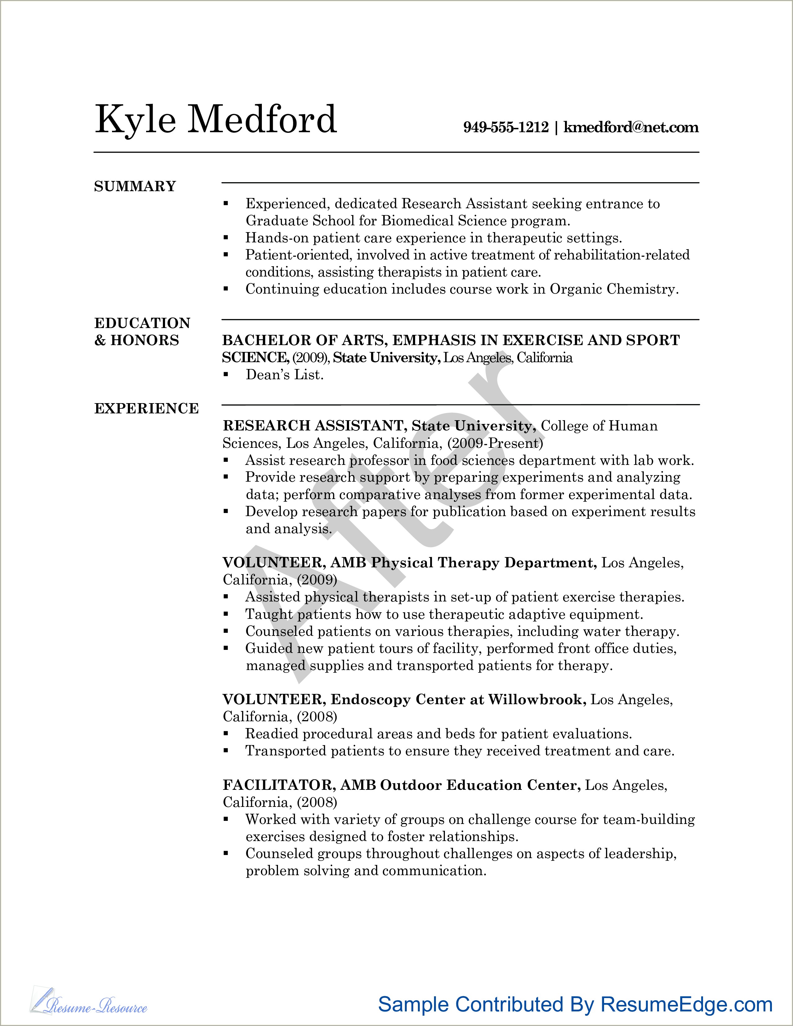 Graduate School Leadership Nursing Resume Listing