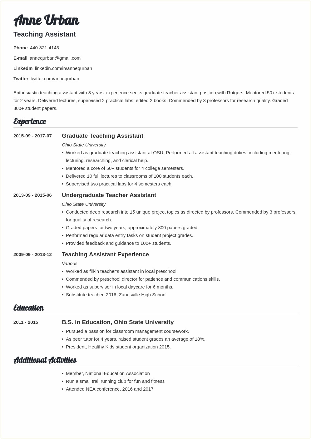 Graduate School Resume Requirements Font Size