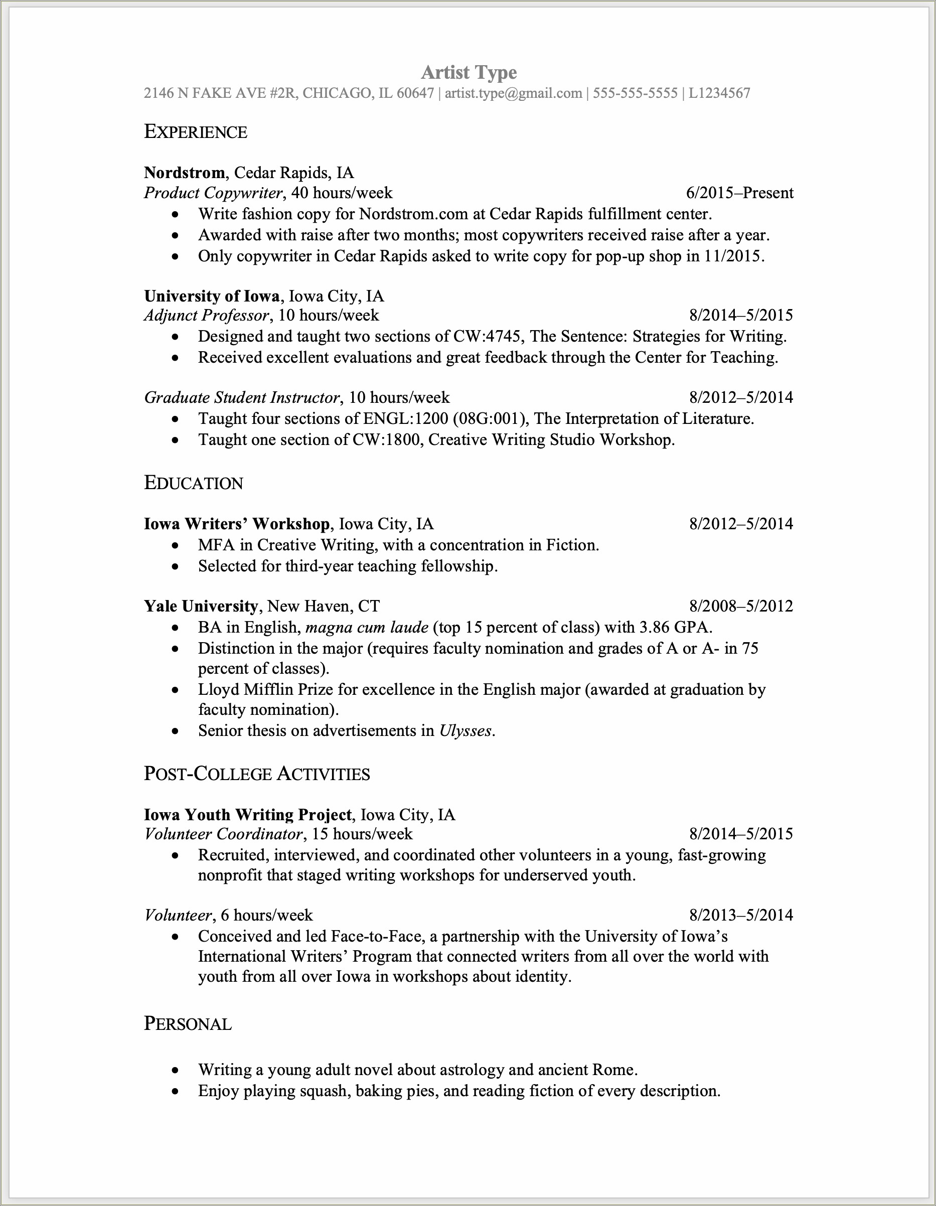 Graduate School Resume With Extensive Work Experience