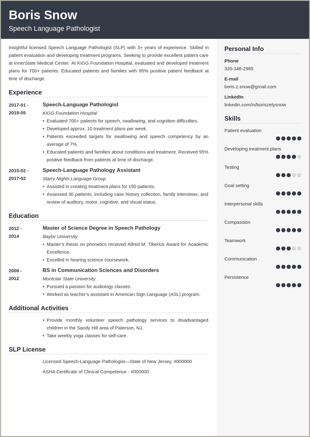 Graduate School Resumes For Speech Pathology