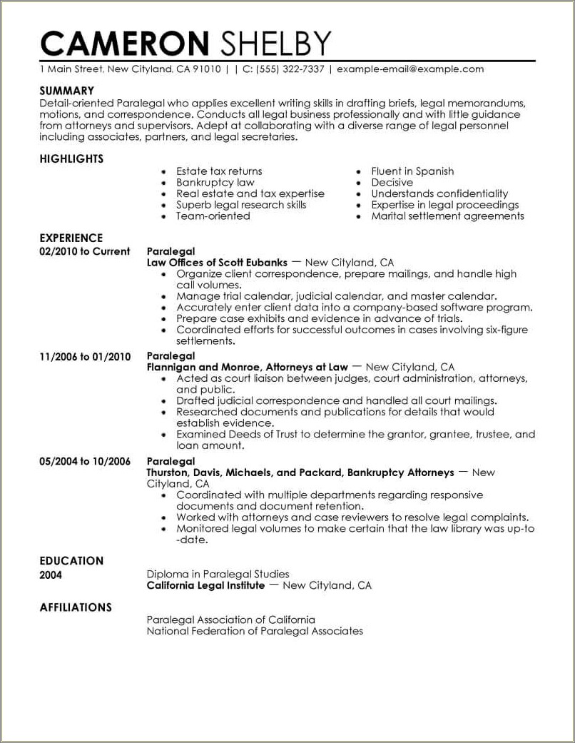 Graduate Student Resume Summary For Paralegal