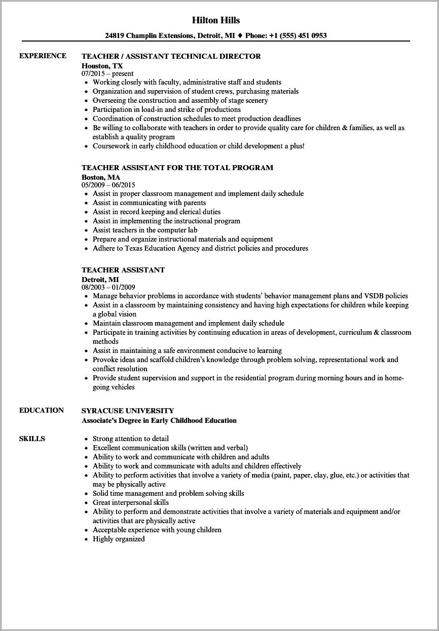 Graduate Teaching Assistant Experience In Resume
