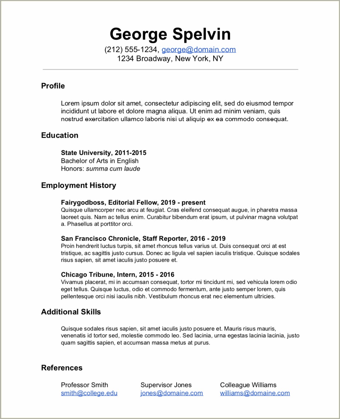 Graduated High School With Honors On Resume