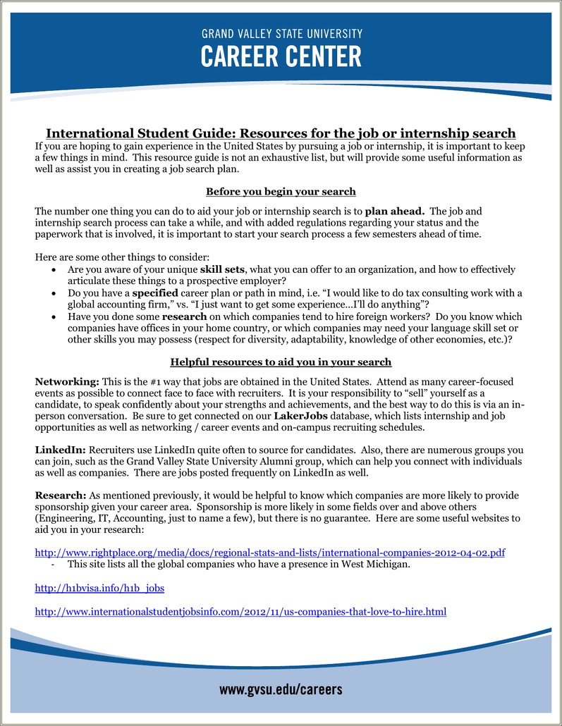 Grand Valley State Cover Letter And Resume Guide