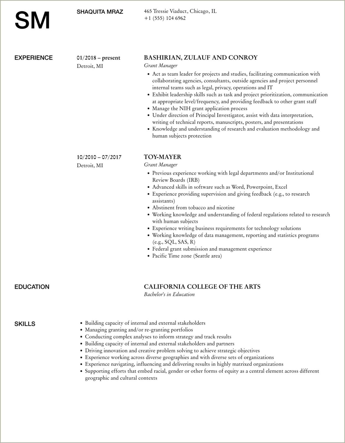 Grants Management Funds Mangement Sap Sample Resume