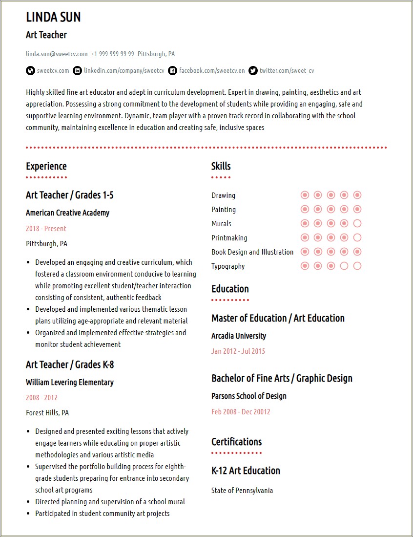 Graphis Design Teacher Skill List For A Resume