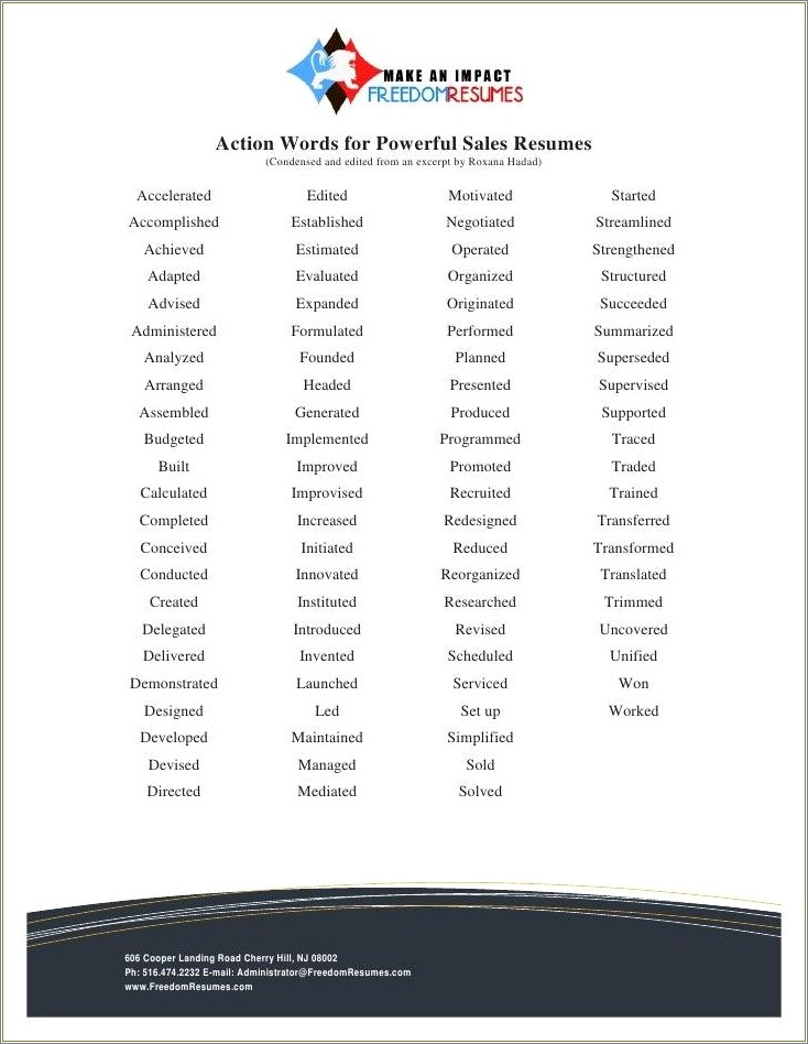 Great Action Words For A Resume