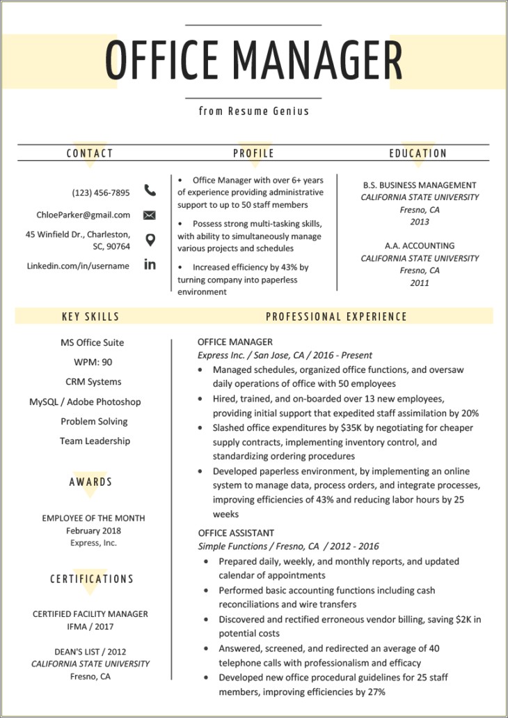 Great Example Of A Resume Of A Manager