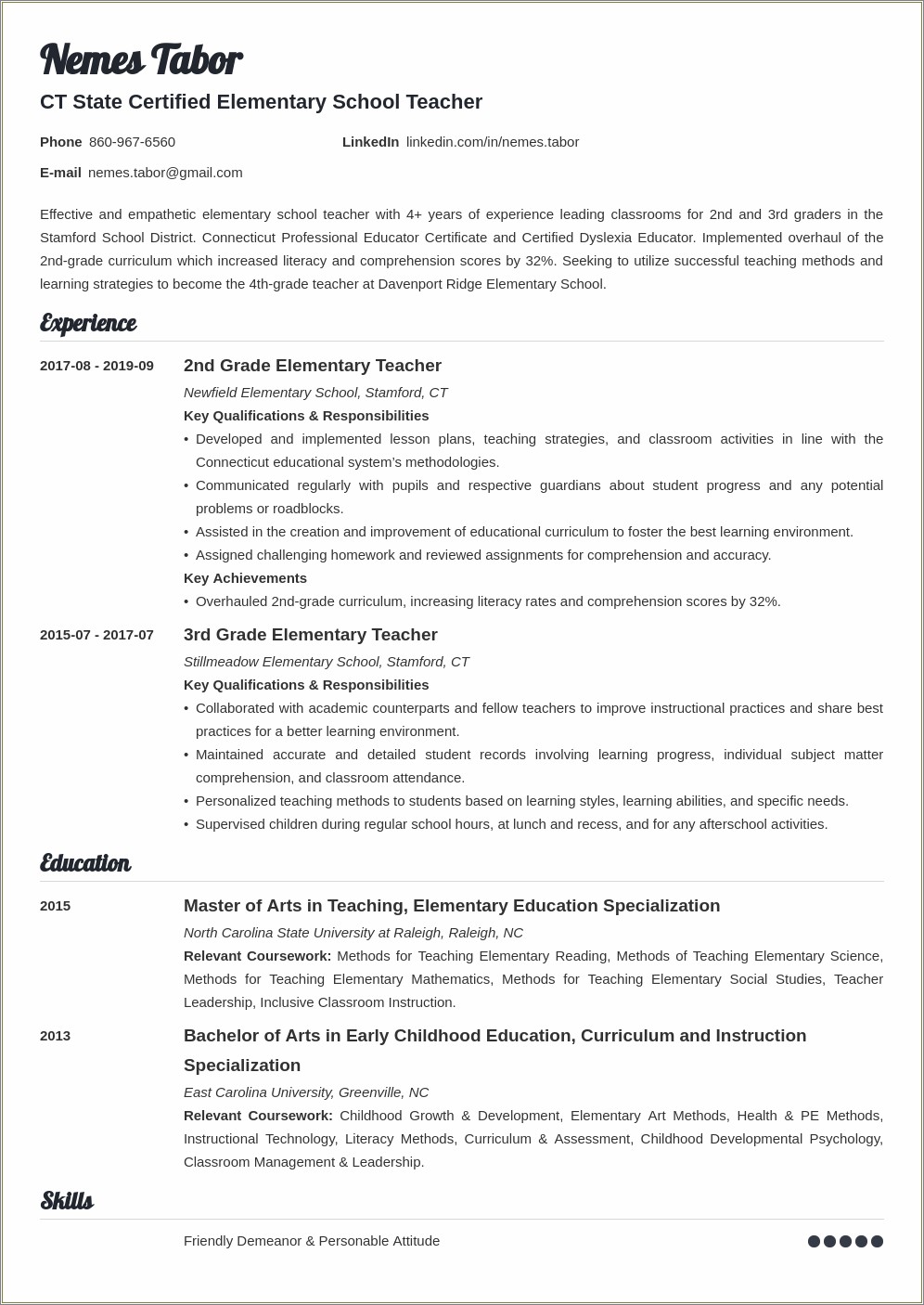 Great Examples Of Elementary Teacher Resumes