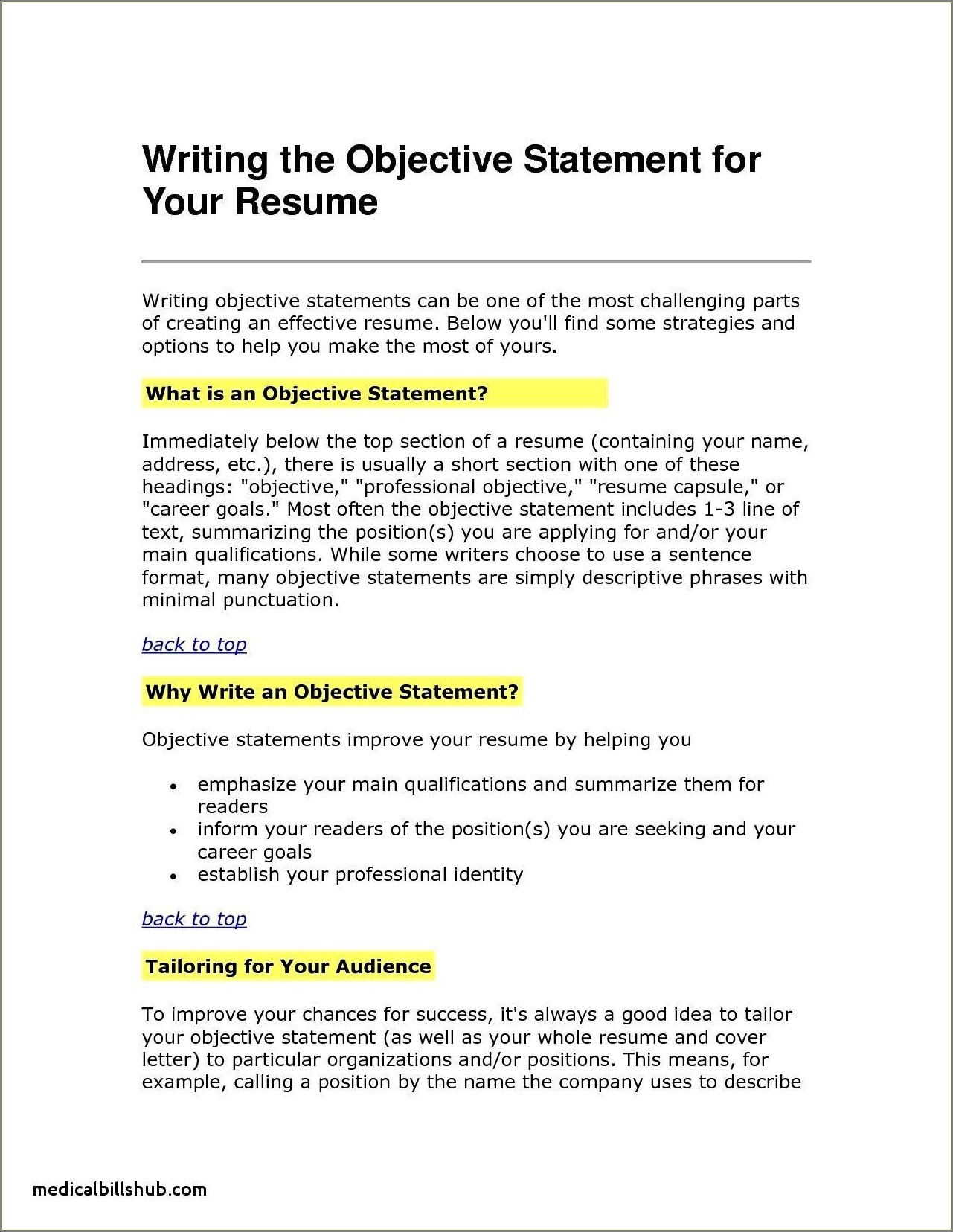 Great Examples Of Objectives For Resumes