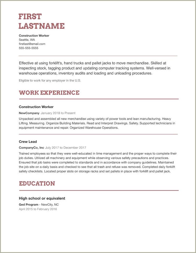 Great Heavy Equipment Resume Examples 2016