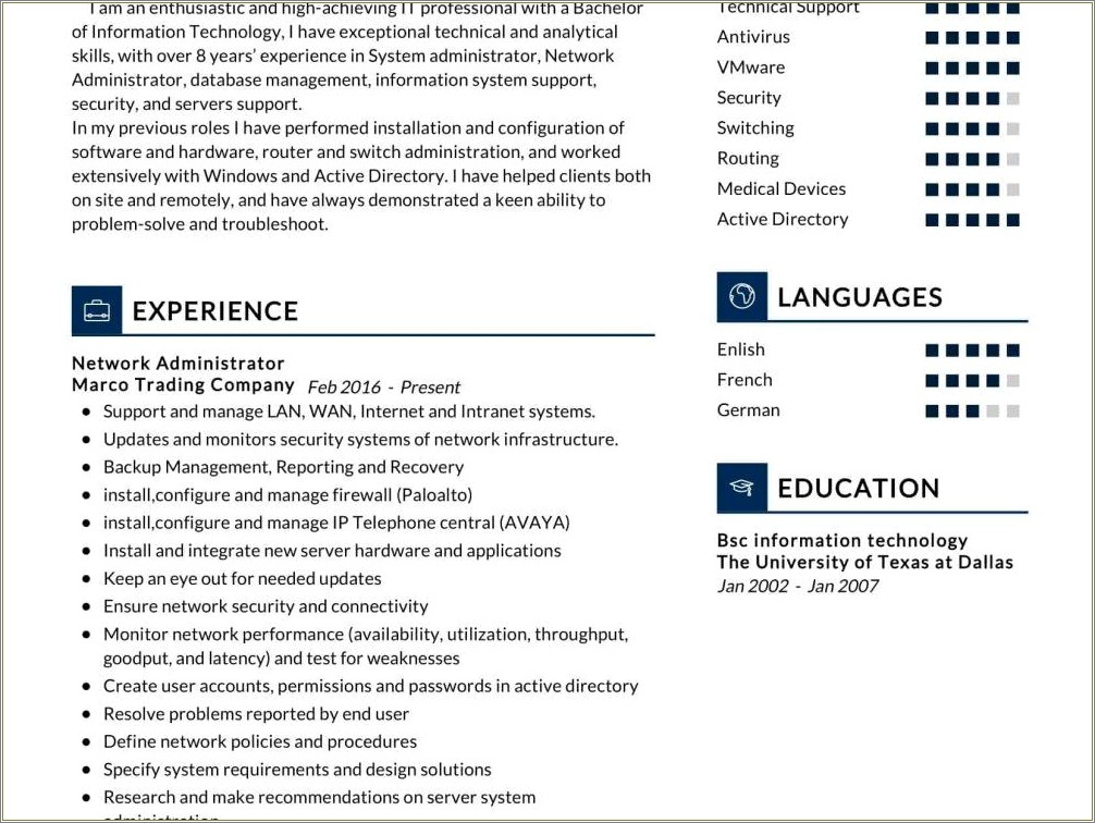 Great Network Administator Objective For Resume