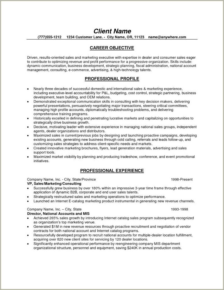 Great Objective Statements For Sales Resume