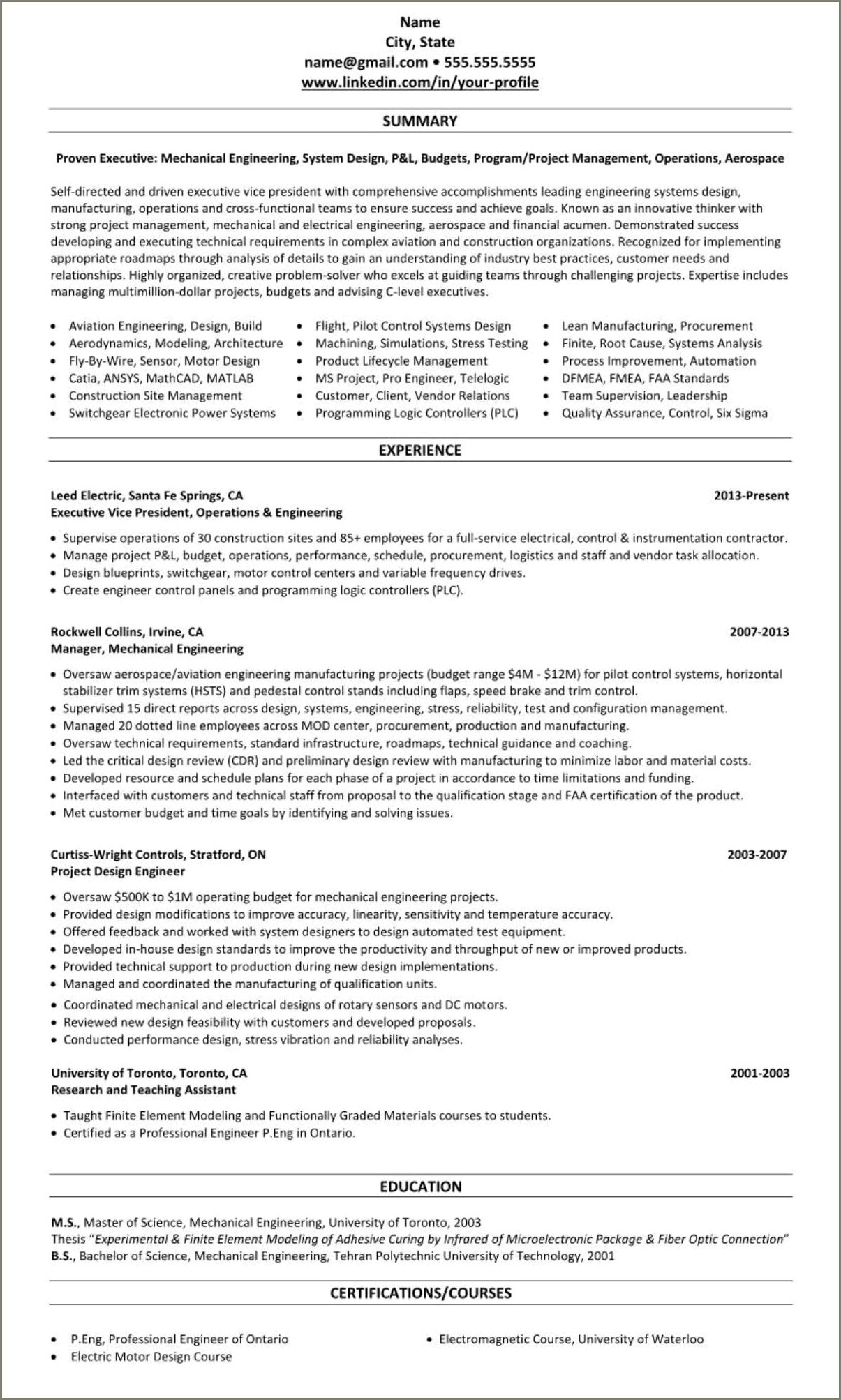 Great Professional Summary Resume Engineer