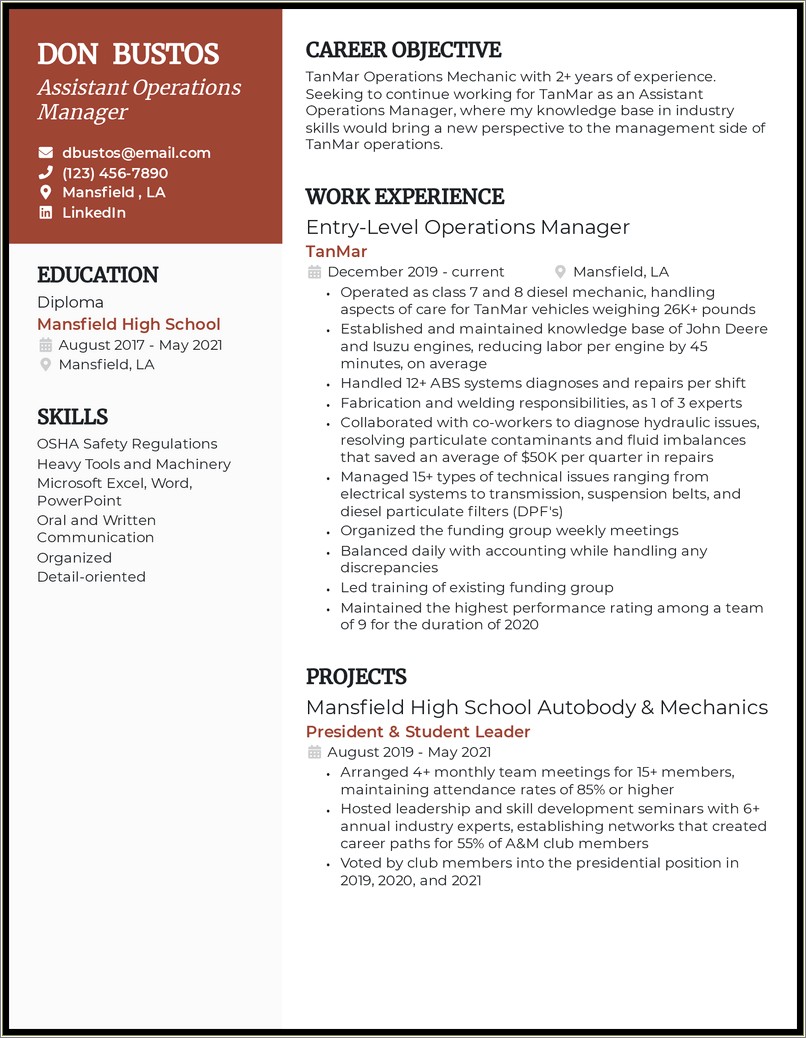 Great Resume Bullets Points For Operations Manager