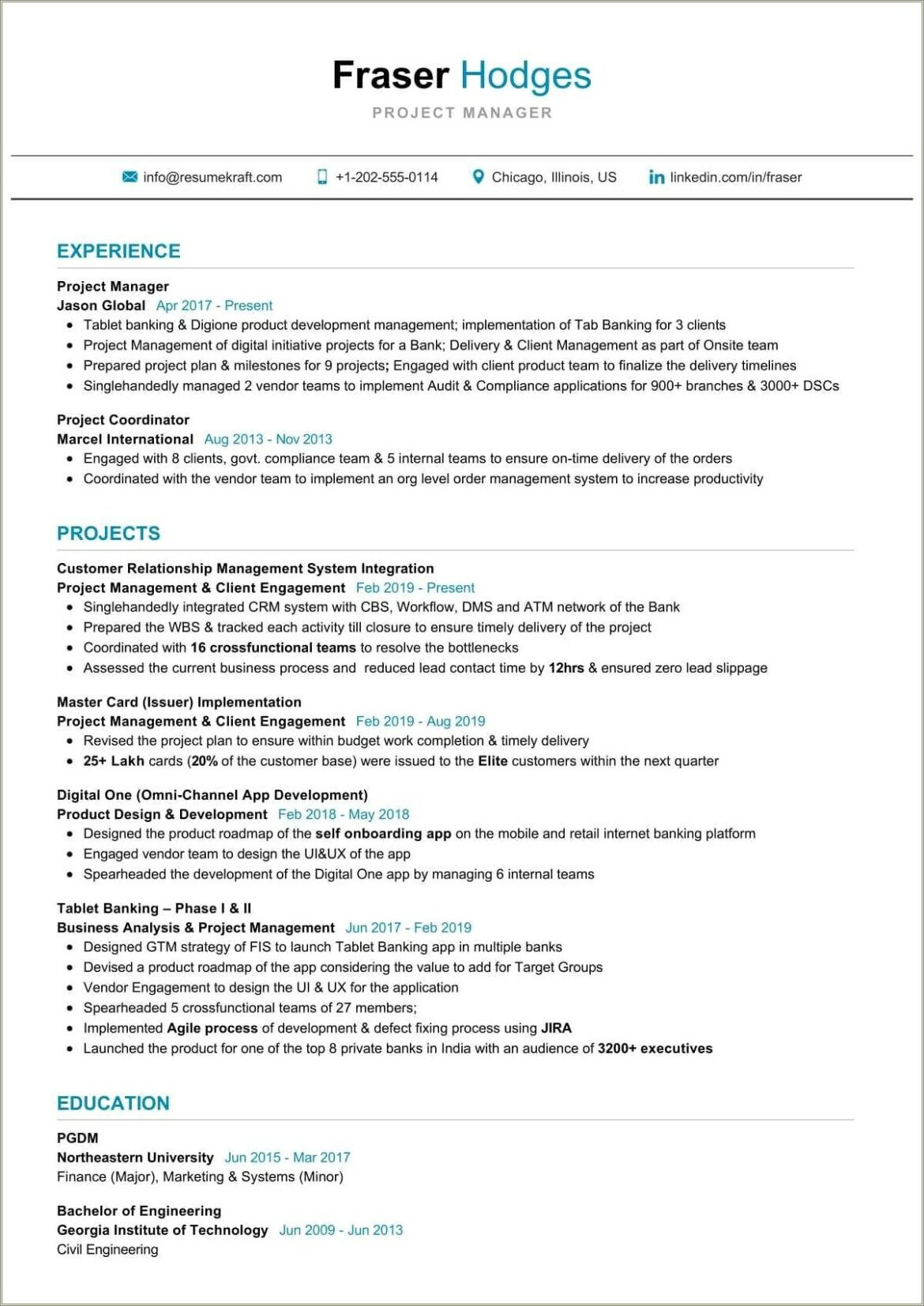 Great Resume Description For Project Manager