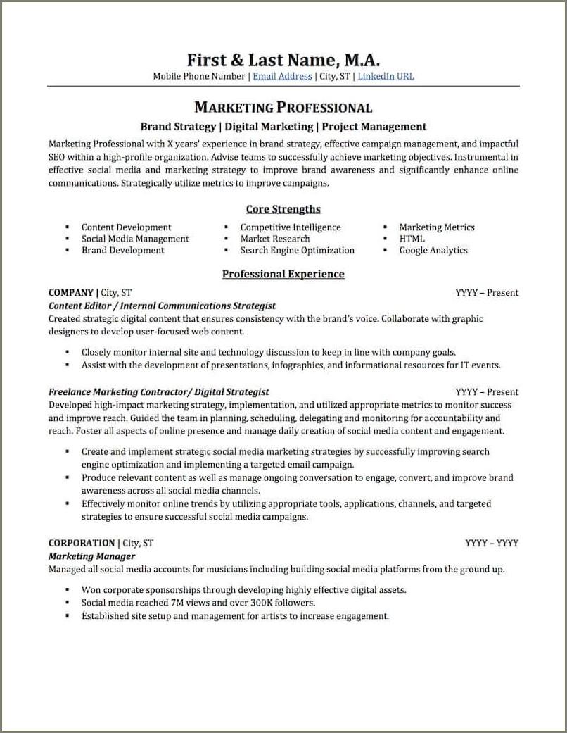 Great Resume Examples Business Strategy Profeesionals