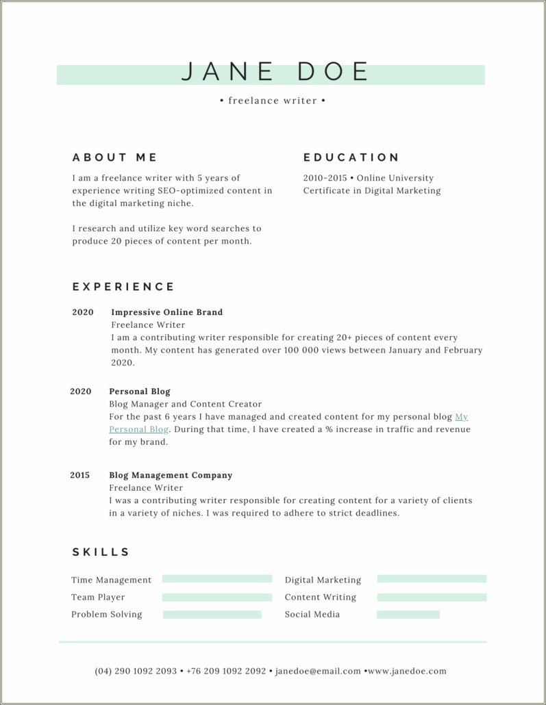 Great Resume Examples Of Freelance Writers