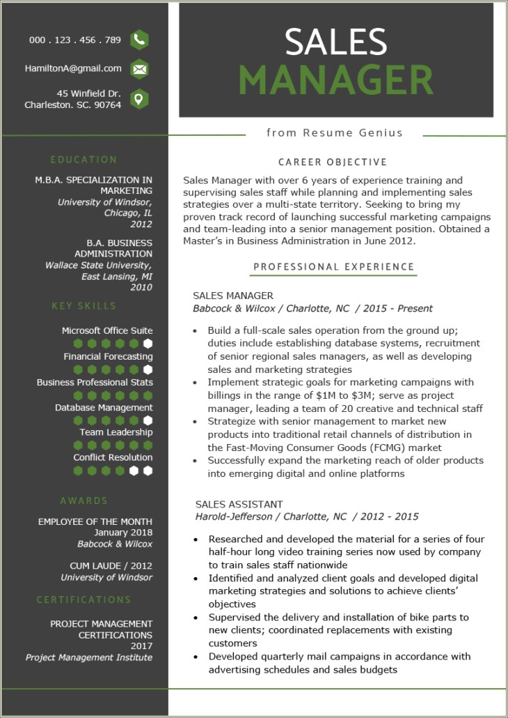 Great Resume Objectives For Management Positions