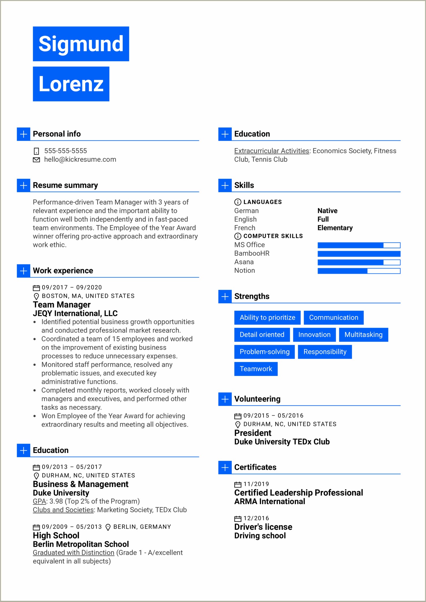 Great Resume Summary For A Manager