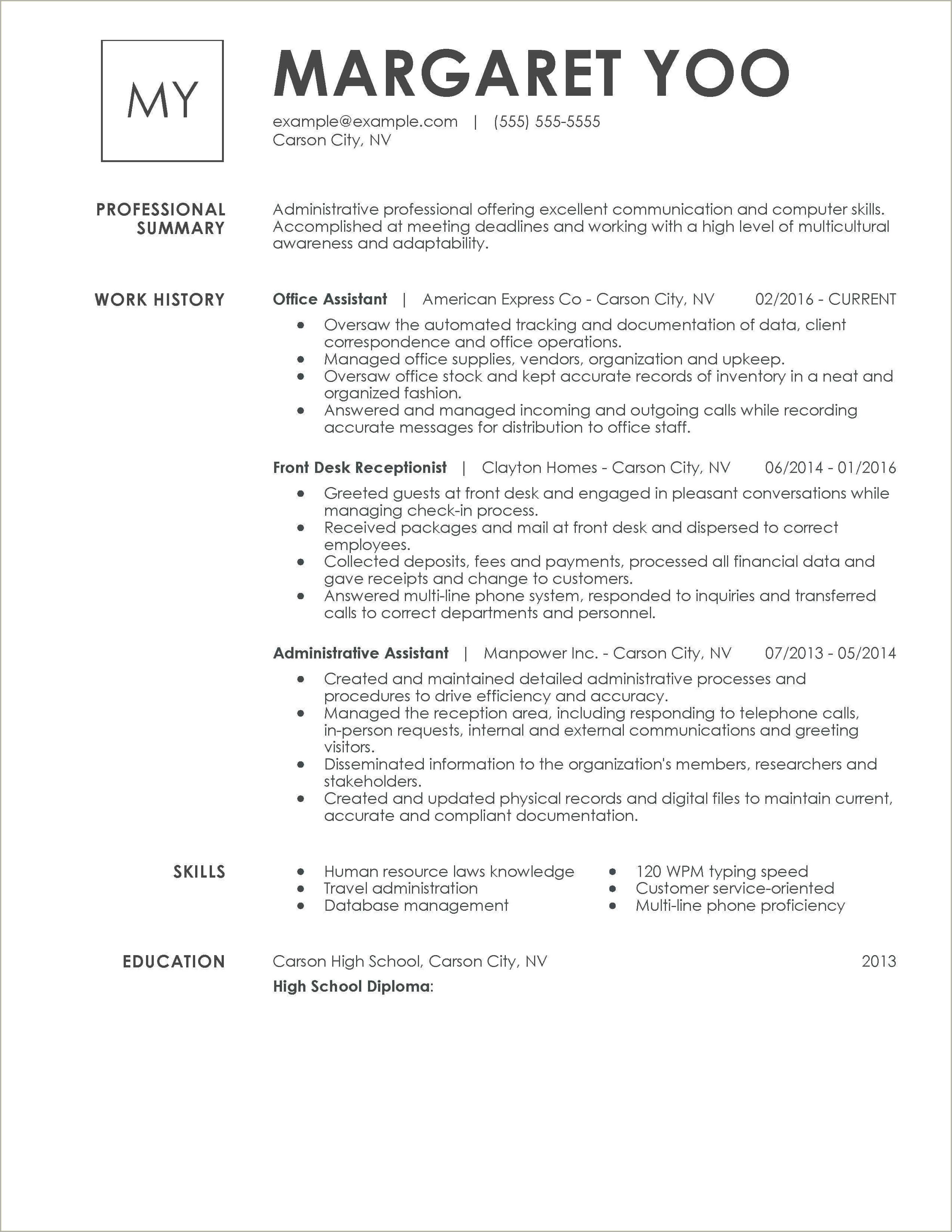 Great Worker Skills For Receptionist On Resume