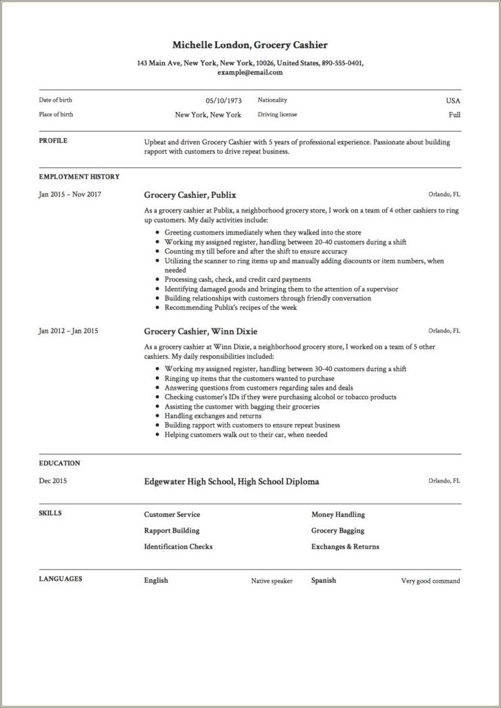 Grocery Bagger Job Description For Resume