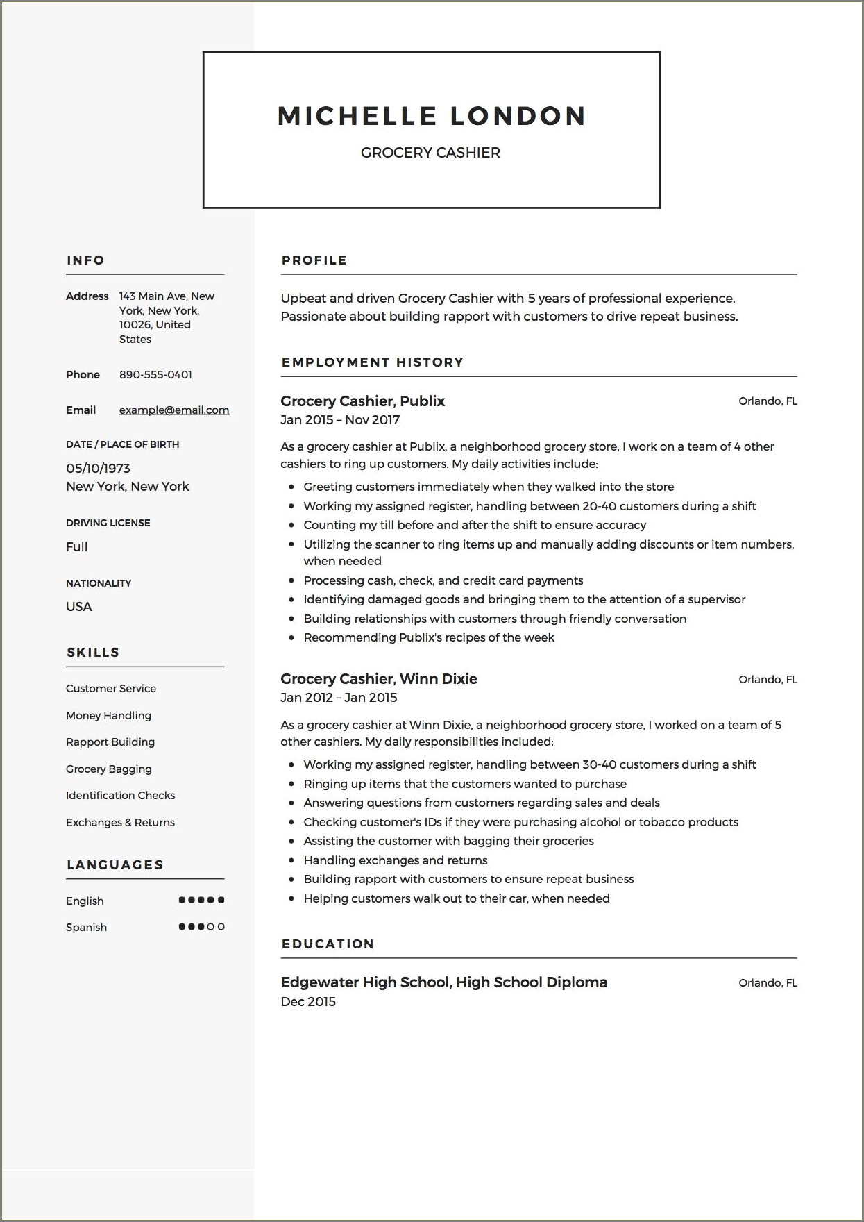 Grocery Store Cashier Skills For Resume