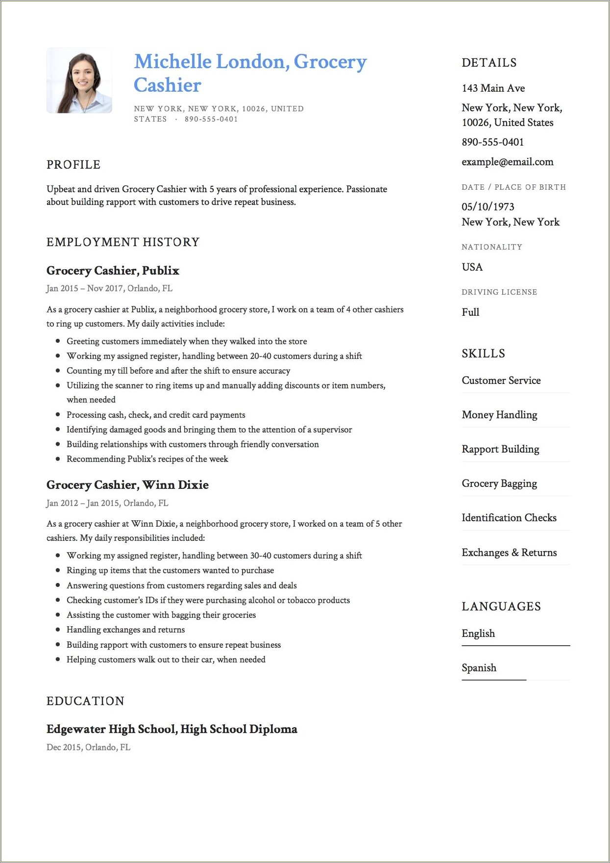 Grocery Store Job Duties For Resume