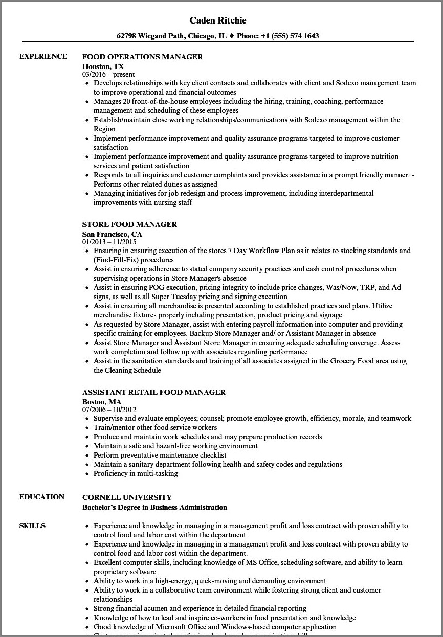 Grocery Store Produce Assistant Manager Resume Template