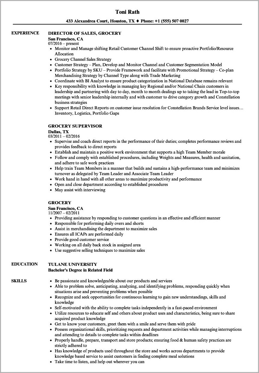 Grocery Store Stocker Job Description For Resume