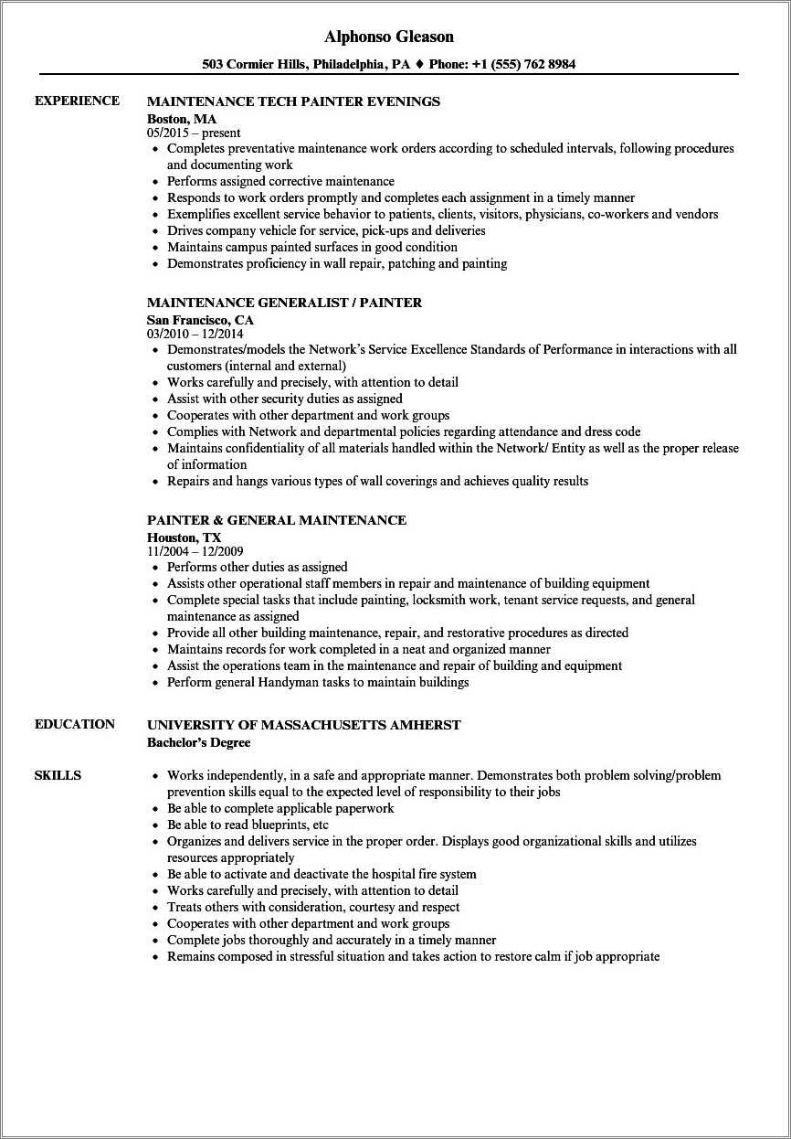 Ground Maintenance Job Description For Resume