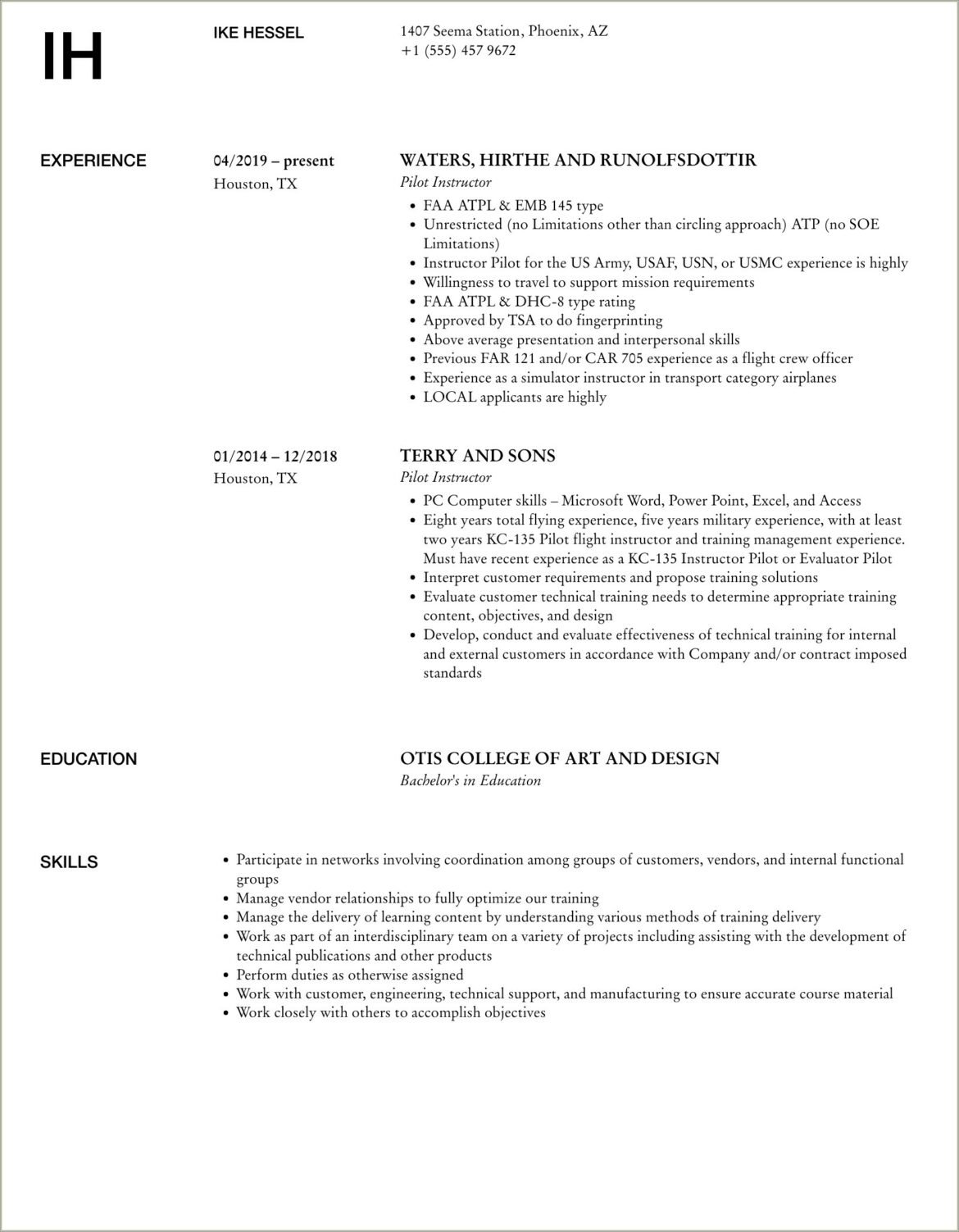 Ground School Instructor Description For Resume