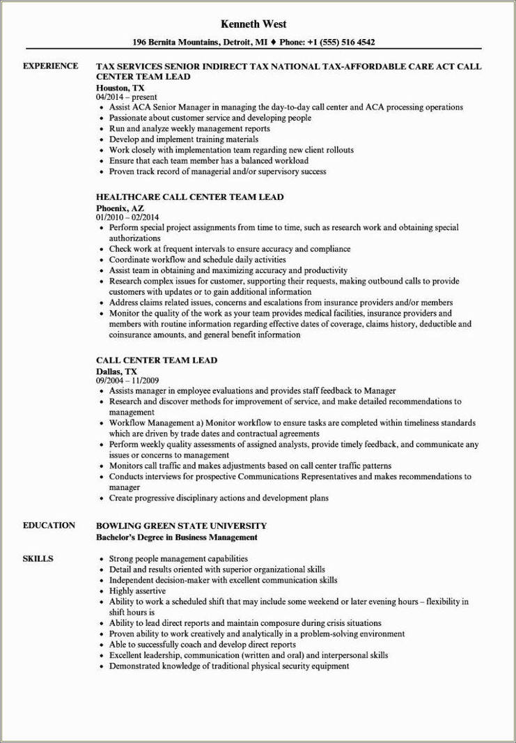 Group Leader Job Description For Resume