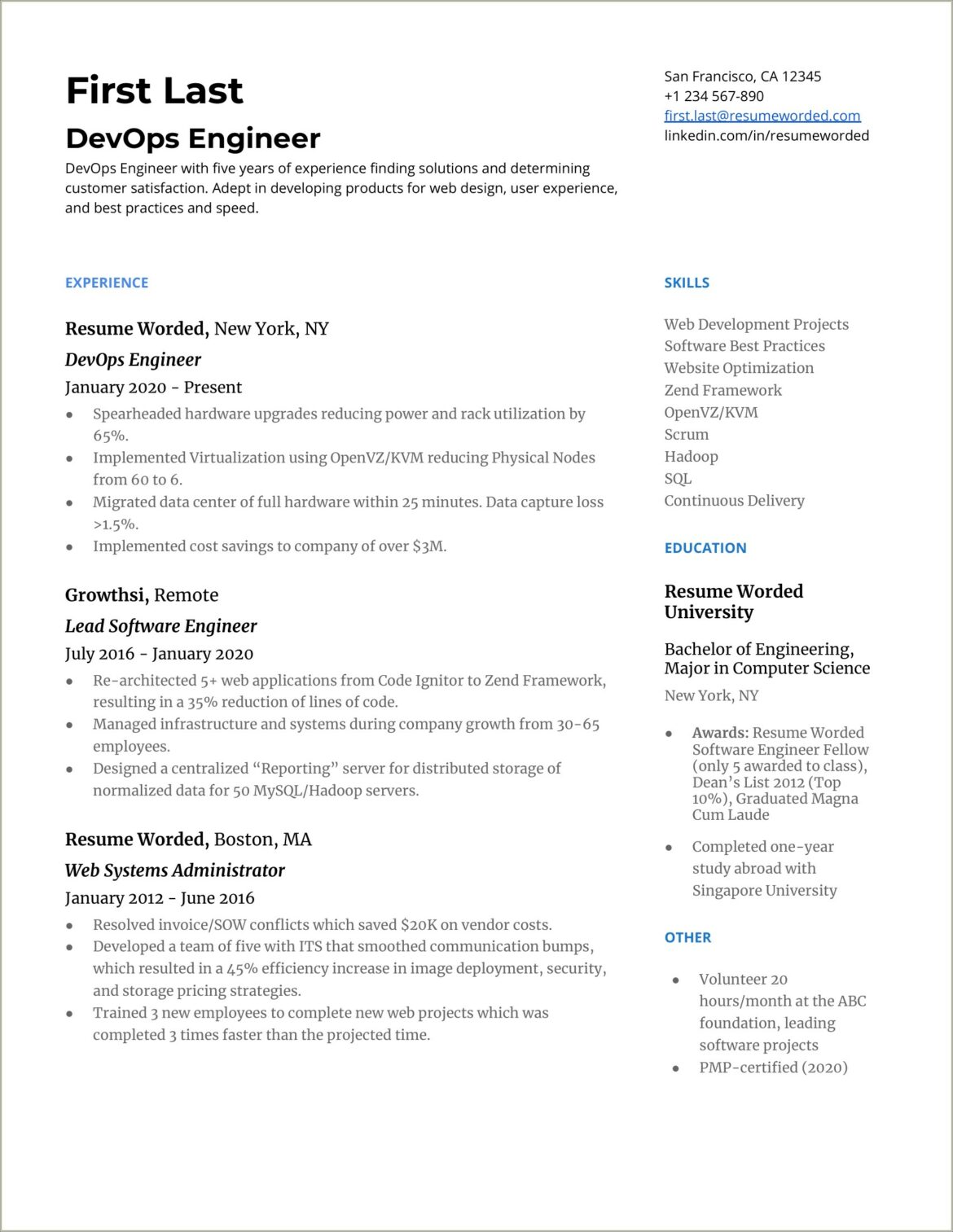 Hadoop Resume For 1 Year Experience