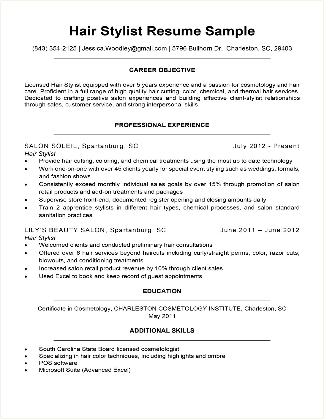 Hairdresser Resume Objective Career Freelance Resume