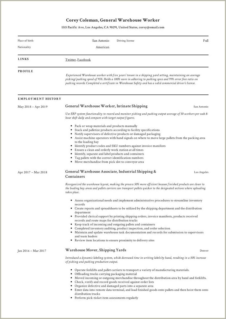 Hand Packer Job Description For Resume