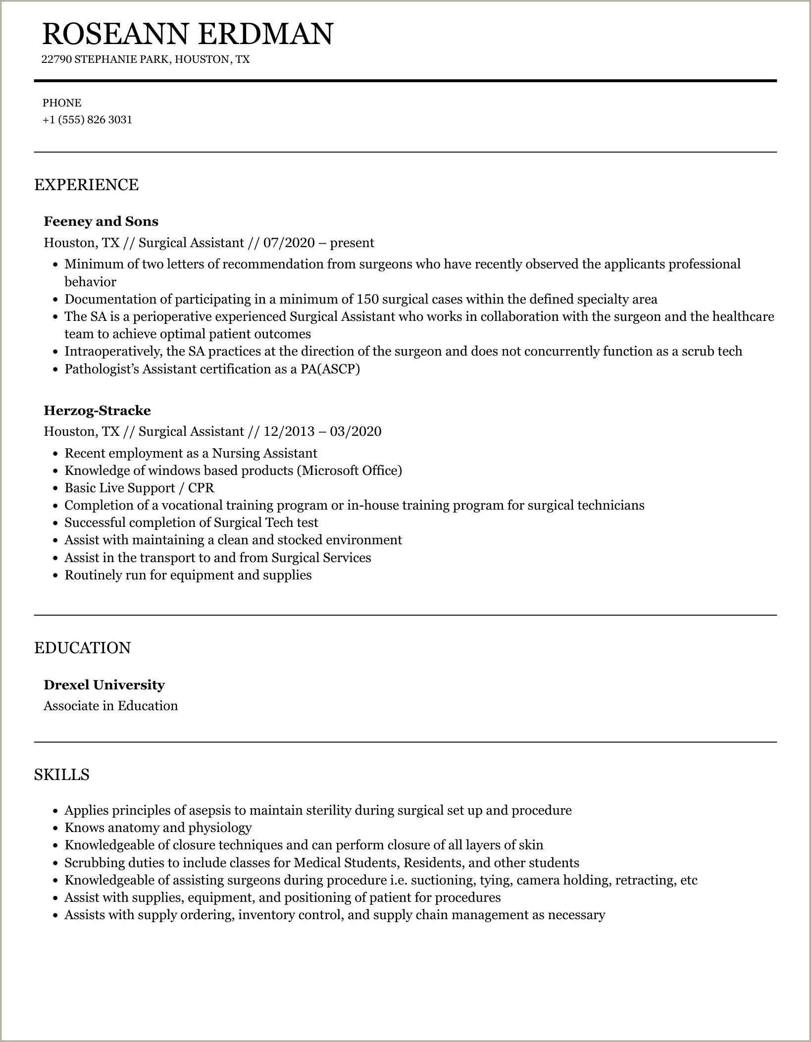Hand Surgical First Assistant Resume Samples