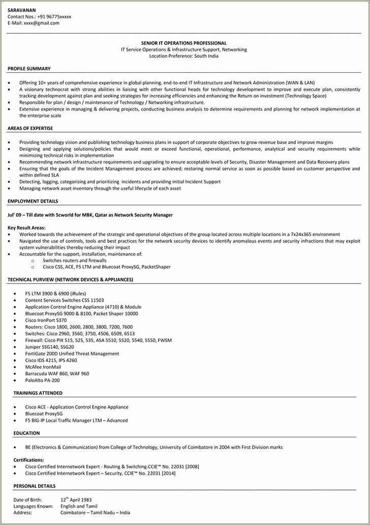 Hardware And Networking Resume Word Format