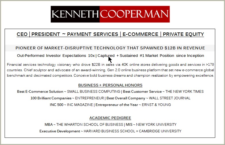 Harvard Business School Career Services Resume