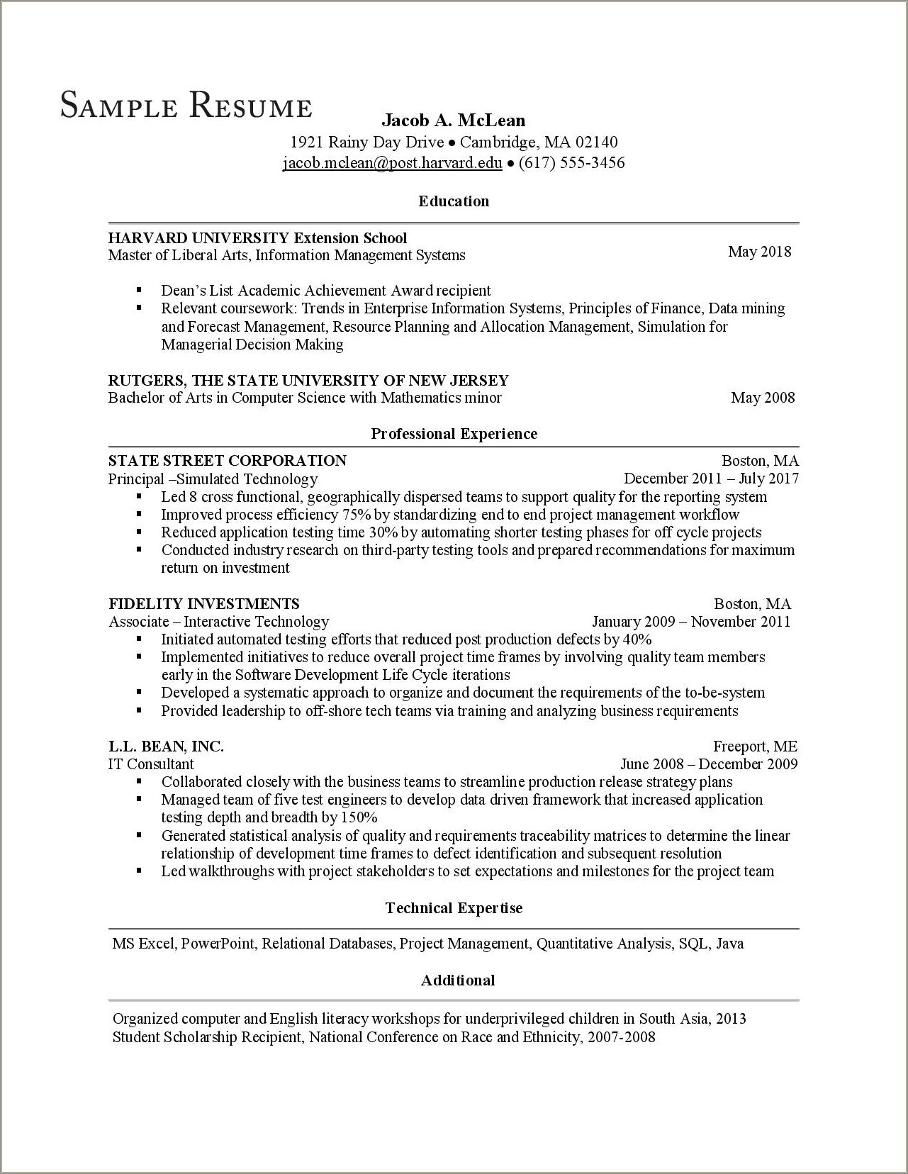 Harvard Extension School Graduate Certificate On Resume